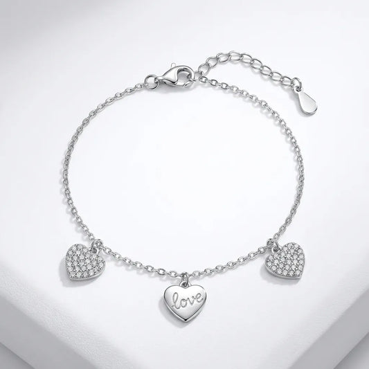 3’lü Kalp Love Yazılı Bileklik 925 Gümüş