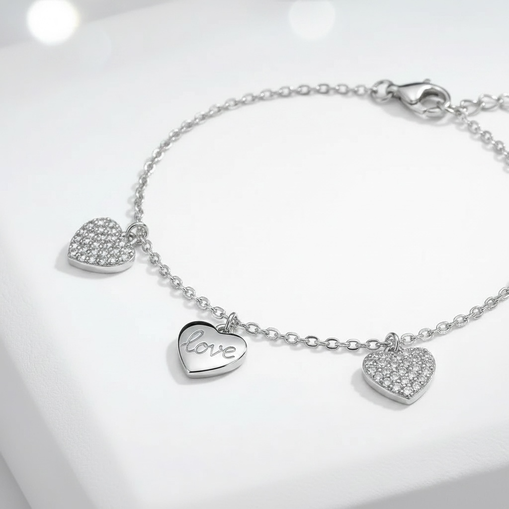 3’lü Kalp Love Yazılı Bileklik 925 Gümüş